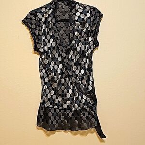 BCBGMaxAzria Sheer Silk Blend Polka Dot Blouse - M